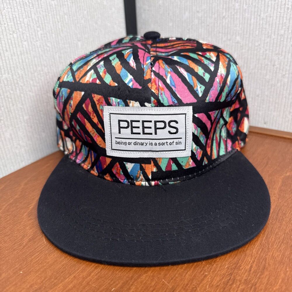 PEEPS Black Multicolored Snapback Hat Cap Unisex Adjustable One Size Acrylic